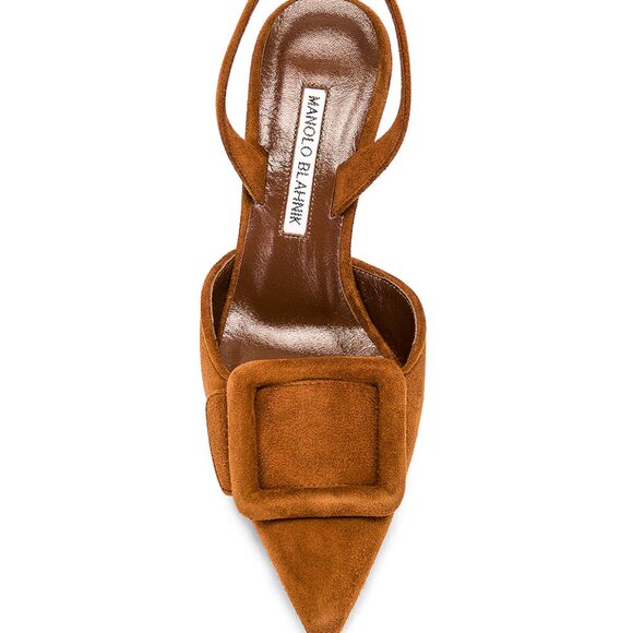 Manolo Blahnik Maysli 70 Suede Slingback Pump In Medium Brown - Picture 3 of 6